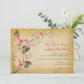 Roze Rozen Bloemen Rustiek Bruiloft Uitnodigen Kaart (Staand voorkant)