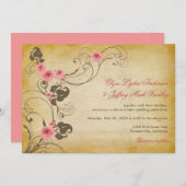 Roze Rozen Bloemen Rustiek Bruiloft Uitnodigen Kaart (Voorkant / Achterkant)