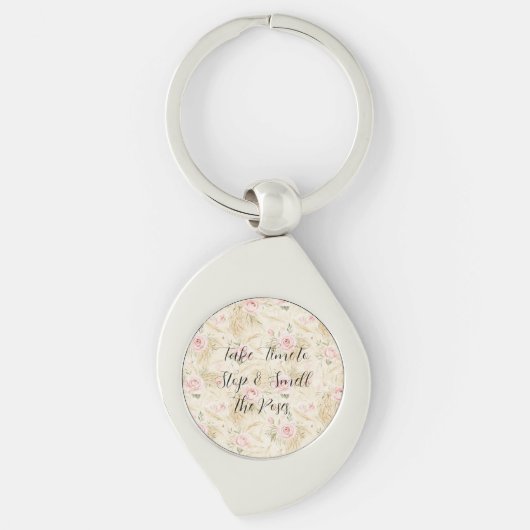 Roze Rozen Bloemen Sleutelhanger (Voorkant)