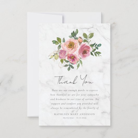 Roze Rozen Bloemen Sympathie Begrafenis Bedankkaart (Voorkant)