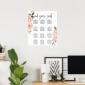 Roze Rozen Bloemen Trouwstoelen Chart Poster (Thuiskantoor)