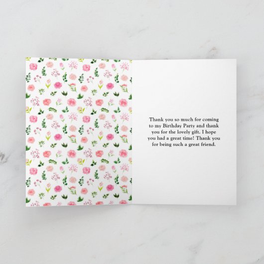 Roze Rozen Bloemen Verjaardagsfeest Bedankkaart (Binnen)