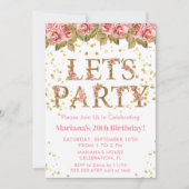 Roze Rozen Bloemen Verjaardagsfeest Kaart (Voorkant)