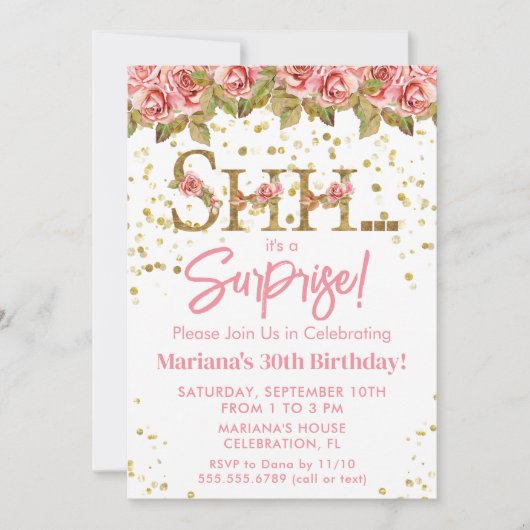 Roze Rozen Bloemen Verrassing Verjaardagsfeest Kaart (Voorkant)