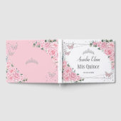 Roze Rozen Bloemen Vlinders Zilver QUINCEAÑERA Gastenboek (Volledig)