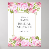 Roze Rozen Bloemen Vrijgezellenfeest Welkomstbord Poster (Voorkant)