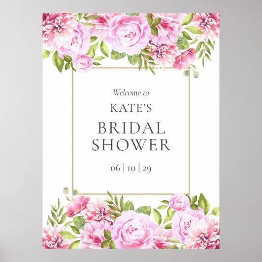 Roze Rozen Bloemen Vrijgezellenfeest Welkomstbord Poster (Voorkant)