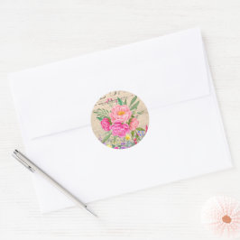 Roze Rozen, Bloemen Waterverf,  krant Ronde Sticker