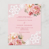 Roze rozen bloemen witte kant bruiloft uitnodiging (Voorkant)