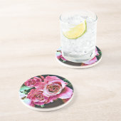 ROZE ROZEN BLOEMEN ZANDSTEEN ONDERZETTER (Zijkant)