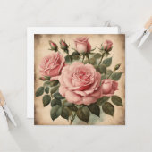 roze rozen bloemenboeket illustratie kaart (Voorkant / Achterkant in situ)