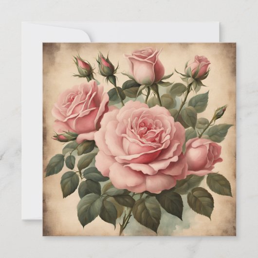 roze rozen bloemenboeket illustratie kaart (Voorkant)