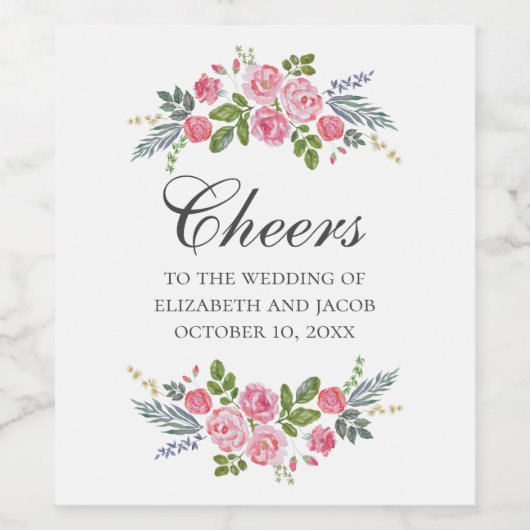 Roze rozen.  bloemenbruiloft kalligrafie wijn etiket (Enkel label)