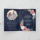Roze Rozen Bloemendecoratie Navyblauw Foto QR-code (Binnen)