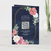 Roze Rozen Bloemendecoratie Navyblauw Foto QR-code (Achterkant)