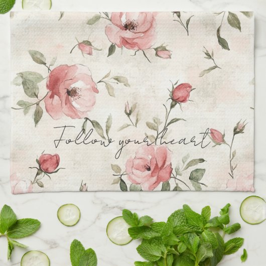 Roze Rozen Bloemendesign Crème Theedoek (Gevouwen)