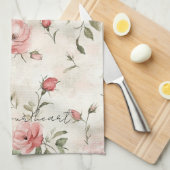 Roze Rozen Bloemendesign Crème Theedoek (Quarter Fold)
