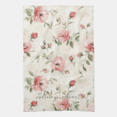 Roze Rozen Bloemendesign Crème Theedoek (Verticaal)
