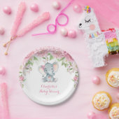 Roze Rozen Bloemenolifant Baby shower 7" Bord (Feest)