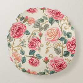 Roze rozen bloemenpatroon, mooi, elegant rond kussen
