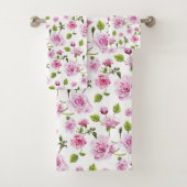 Roze Rozen Bloemenprint Bad Handdoek (Insitu)