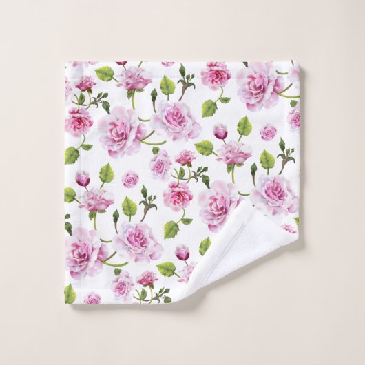 Roze Rozen Bloemenprint Bad Handdoek (Wasdoekje)