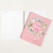 Roze rozen bloemenscript monogram 2023 planner (Display)
