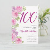 Roze rozen bloemensjabloon 100ste verjaardag kaart (Staand voorkant)