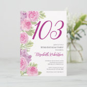 Roze rozen bloemensjabloon 103e verjaardag kaart (Staand voorkant)