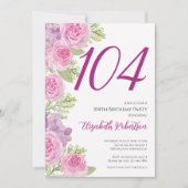 Roze rozen bloemensjabloon 104e verjaardag kaart (Voorkant)