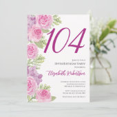 Roze rozen bloemensjabloon 104e verjaardag kaart (Staand voorkant)
