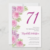 Roze Rozen Bloemensjabloon 71e Verjaardag Kaart (Voorkant)