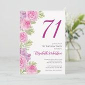 Roze Rozen Bloemensjabloon 71e Verjaardag Kaart (Staand voorkant)