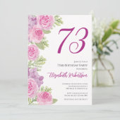 Roze Rozen Bloemensjabloon 73e Verjaardag Kaart (Staand voorkant)