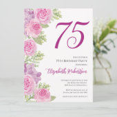 Roze Rozen Bloemensjabloon 75e Verjaardag Kaart (Staand voorkant)