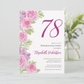 Roze rozen bloemensjabloon 78ste verjaardag kaart (Staand voorkant)