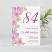 Roze Rozen Bloemensjabloon 84ste Verjaardag Kaart (Staand voorkant)