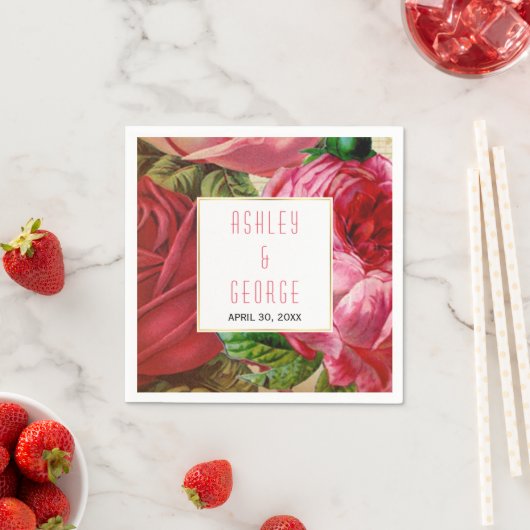 Roze  rozen bloementuin bruiloft servet (Insitu)