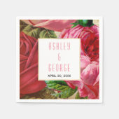 Roze  rozen bloementuin bruiloft servet (Voorkant)