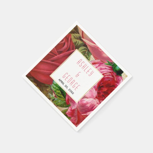 Roze  rozen bloementuin bruiloft servet (Hoek)