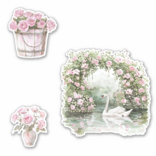 Roze rozen bloementuin sticker (Voorkant)