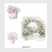 Roze rozen bloementuin sticker (Vel)