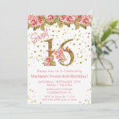 Roze Rozen Bloemenzoet 16 Verjaardagsfeest Kaart (Staand voorkant)