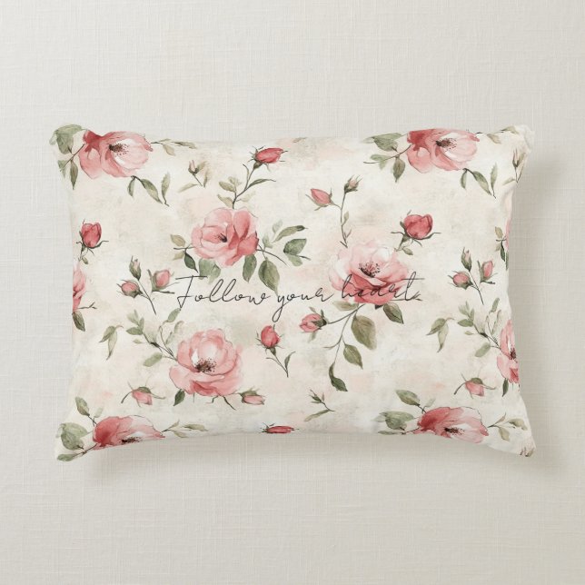 Roze Rozen Bloemig  Accent Kussen (Voorkant)