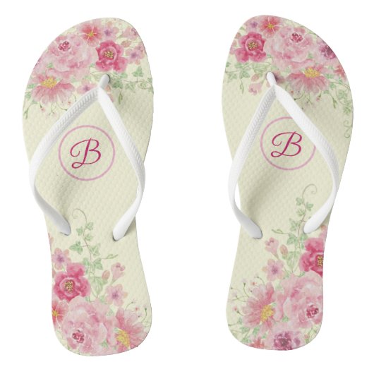 Roze Rozen Bloemig (Bruidsmeisjes) Teenslippers (Voetbed)