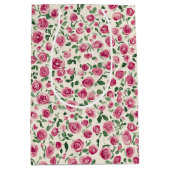 Roze Rozen Bloemig Bruiloft Feest Medium Cadeauzakje (Voorkant)