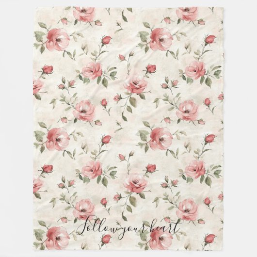 Roze Rozen Bloemig Fleece Deken (Voorkant)