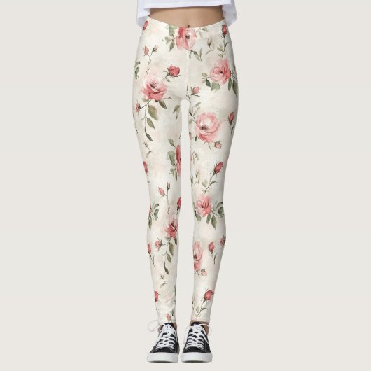 Roze Rozen Bloemig Leggings (Voorkant)