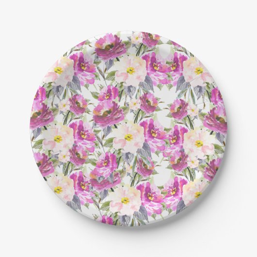 Roze Rozen Bloemig Papieren Bordje (Voorkant)