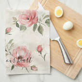 Roze Rozen Bloemig Theedoek (Quarter Fold)